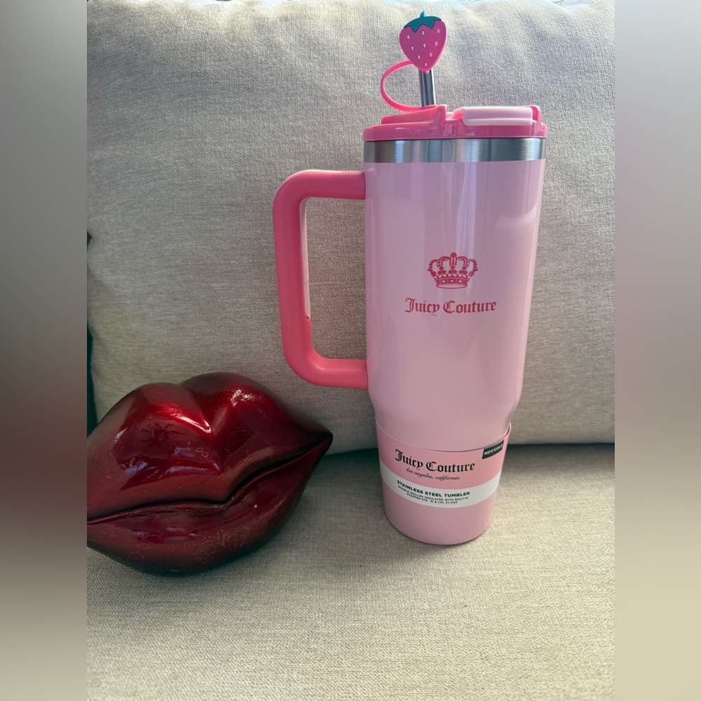 Juicy couture stainless steel Tumbler W Strawberry Silicone Straw Cap